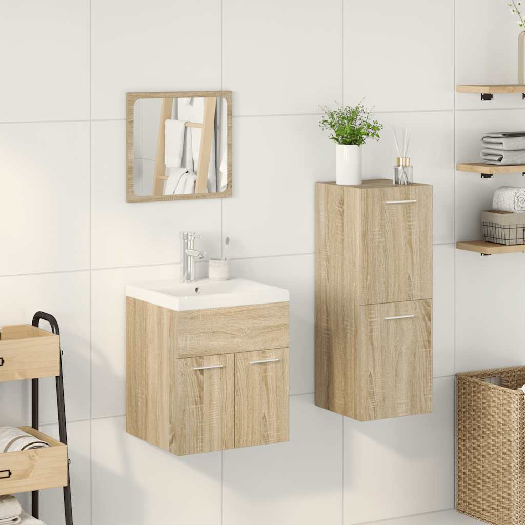 Bathroom furniture set, 4 pieces, sonoma oak, engineered wood