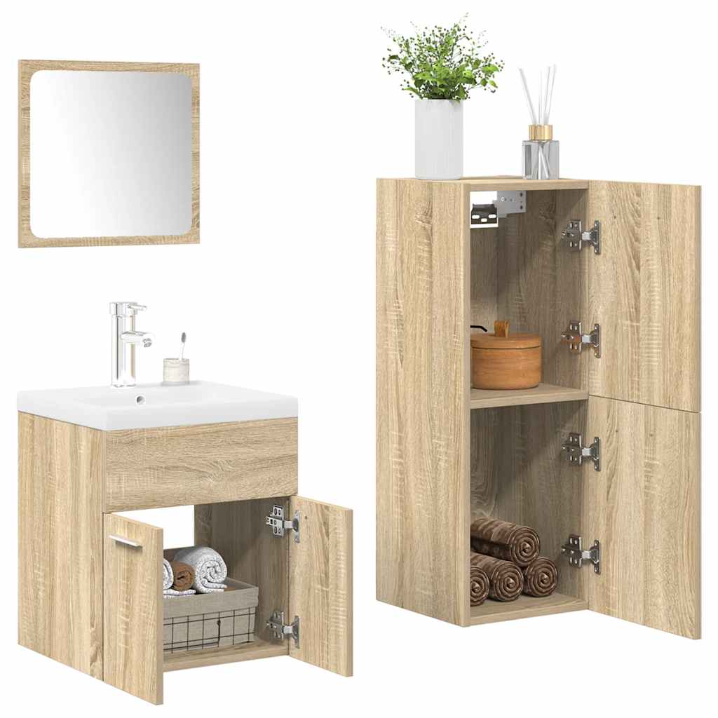 Bathroom furniture set, 4 pieces, sonoma oak, engineered wood