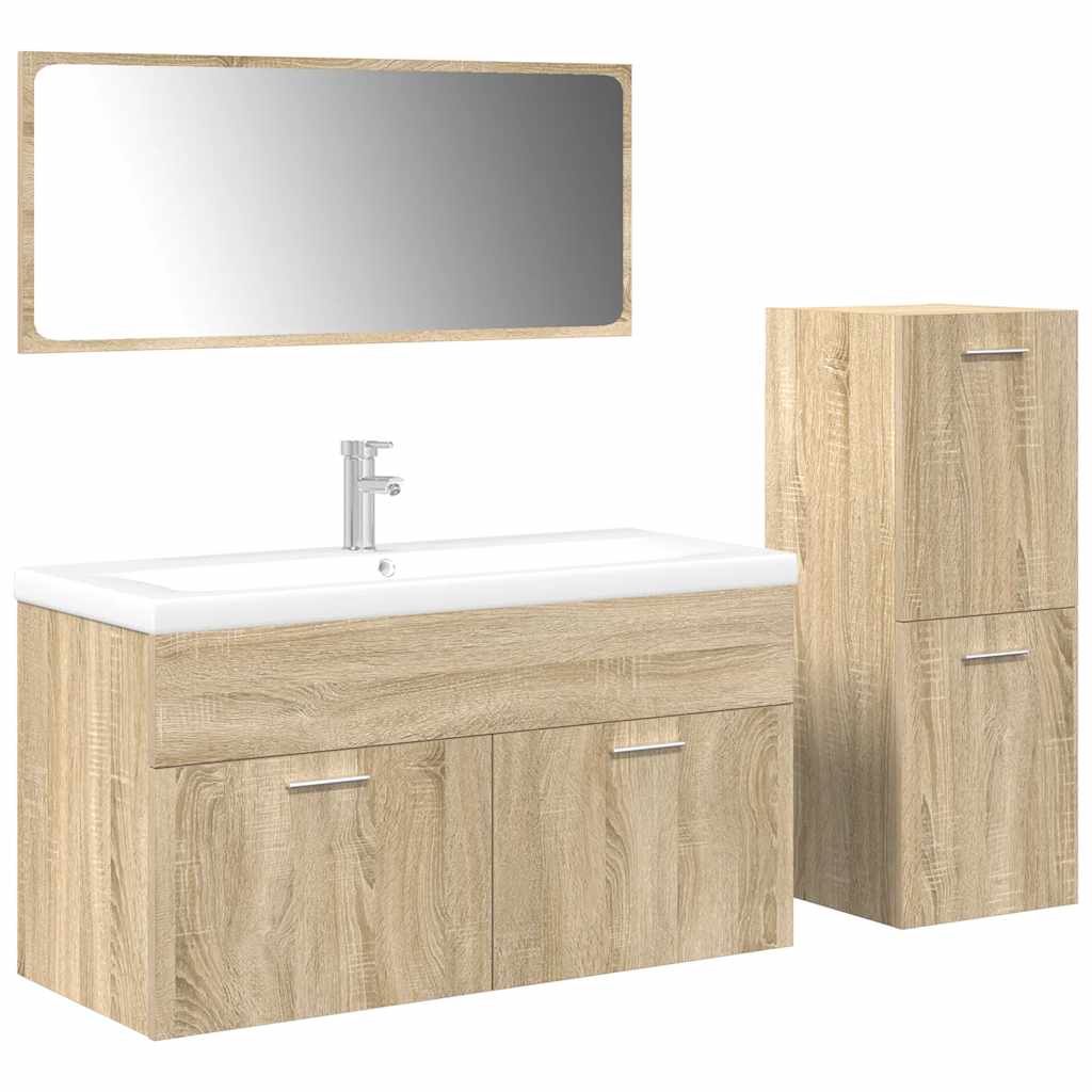 Bathroom furniture set, 4 pieces, sonoma oak, engineered wood