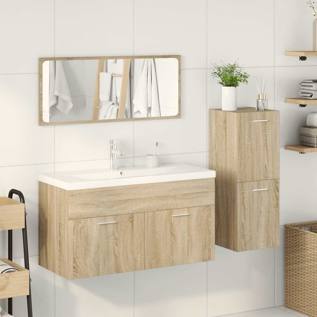 Bathroom furniture set, 4 pieces, sonoma oak, engineered wood