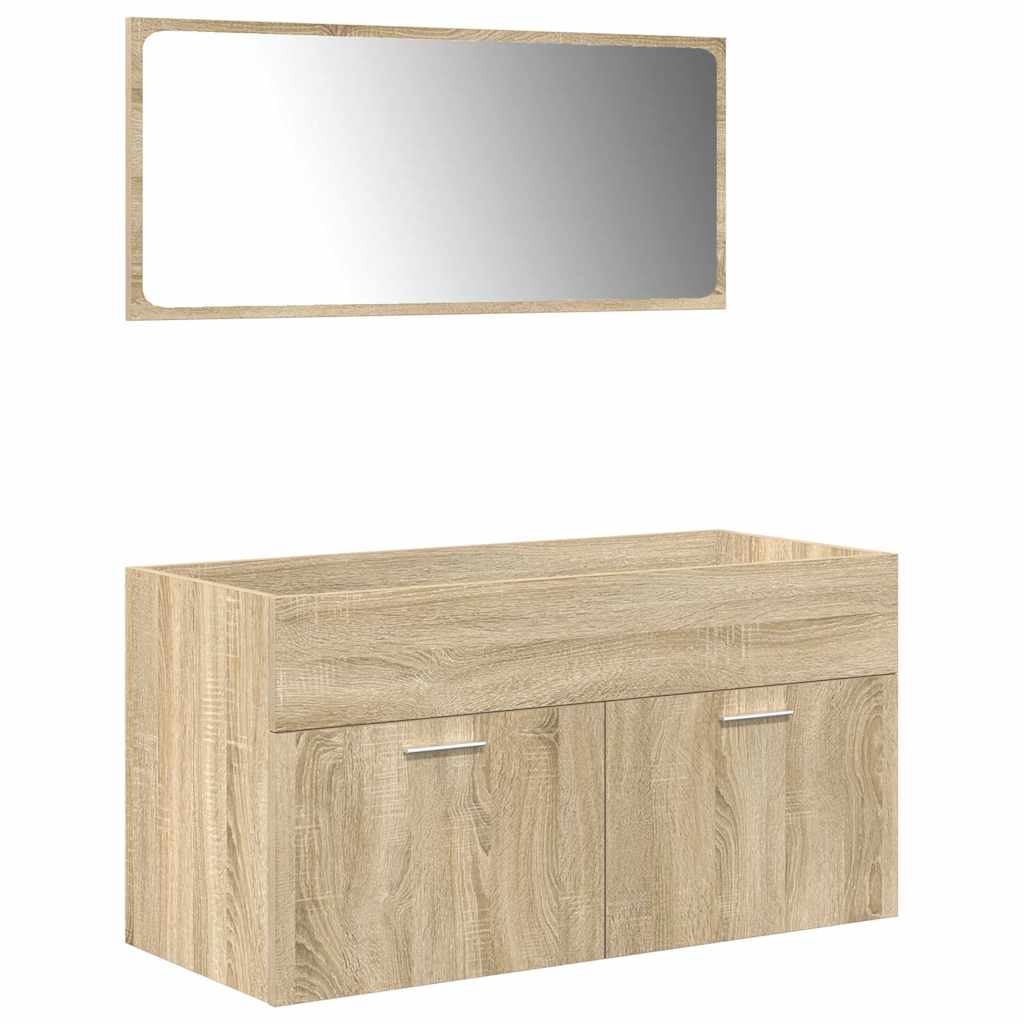 Bathroom furniture set, 4 pieces, sonoma oak, engineered wood