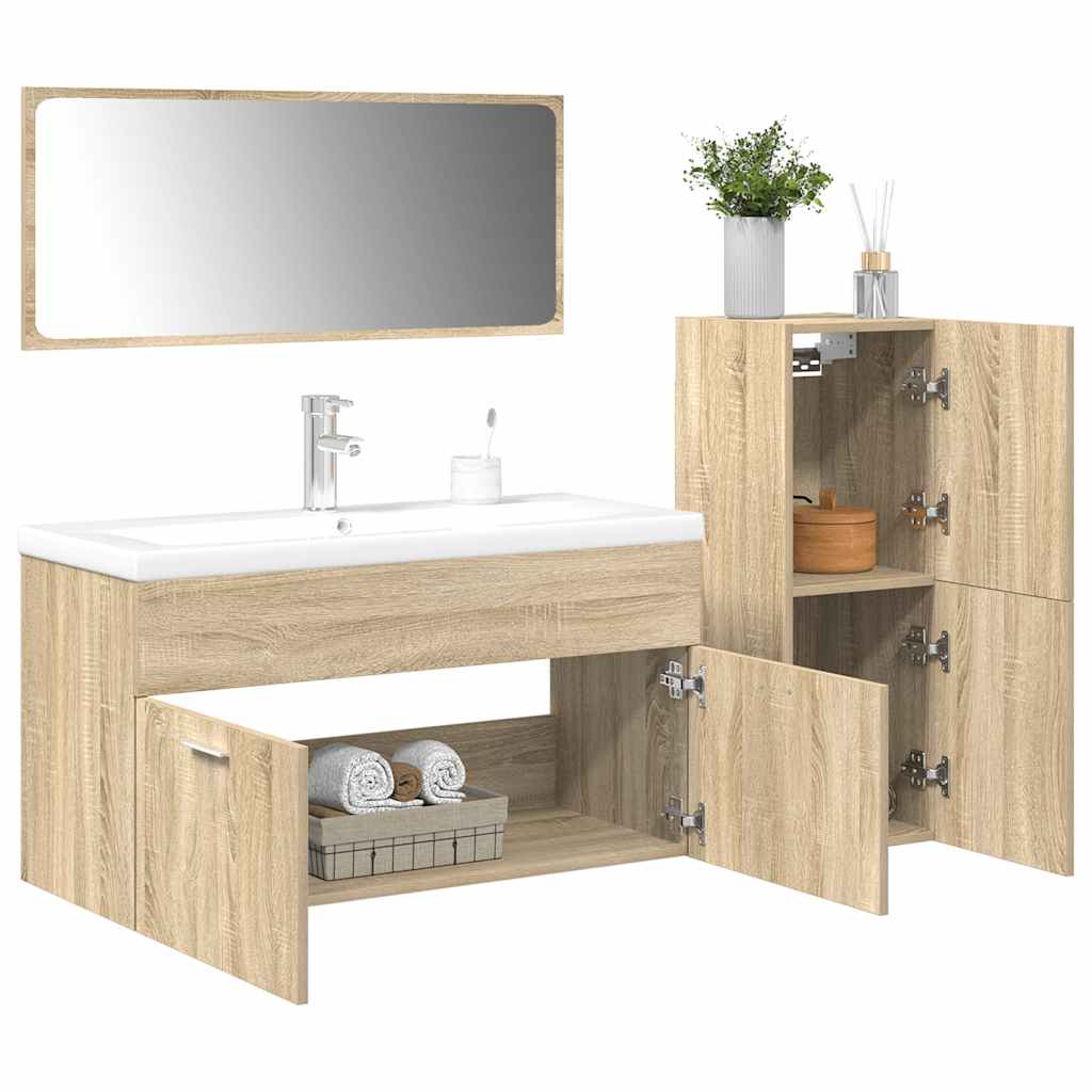 Bathroom furniture set, 4 pieces, sonoma oak, engineered wood