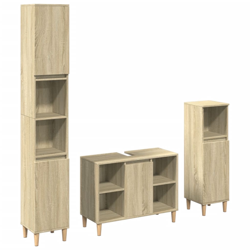 Bathroom furniture set, 3 pieces, sonoma oak, engineered wood