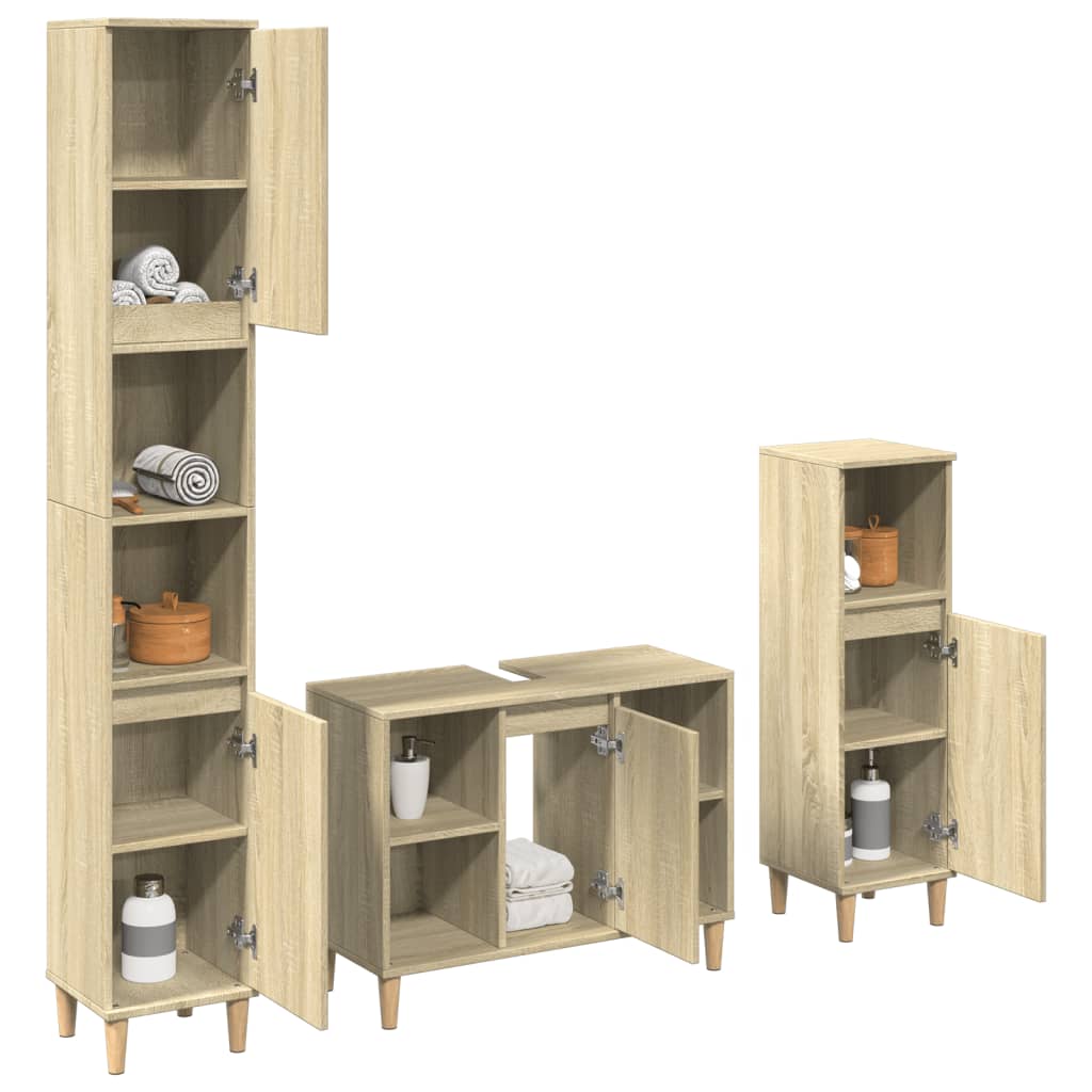 Bathroom furniture set, 3 pieces, sonoma oak, engineered wood