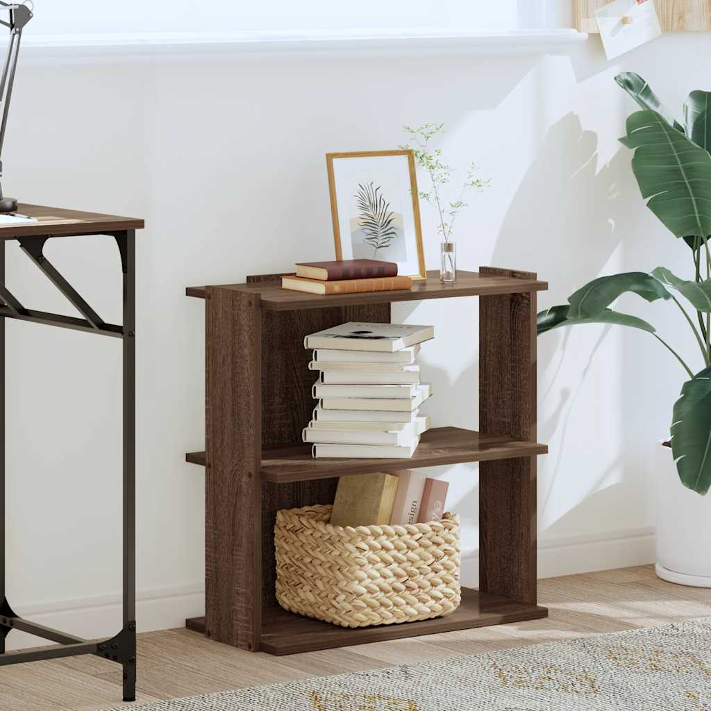 3-tier bookcase, brown oak 60x30x60 cm composite wood