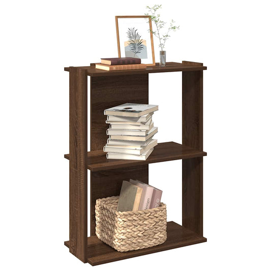 3-tier bookcase brown oak 60x30x80 cm processed wood