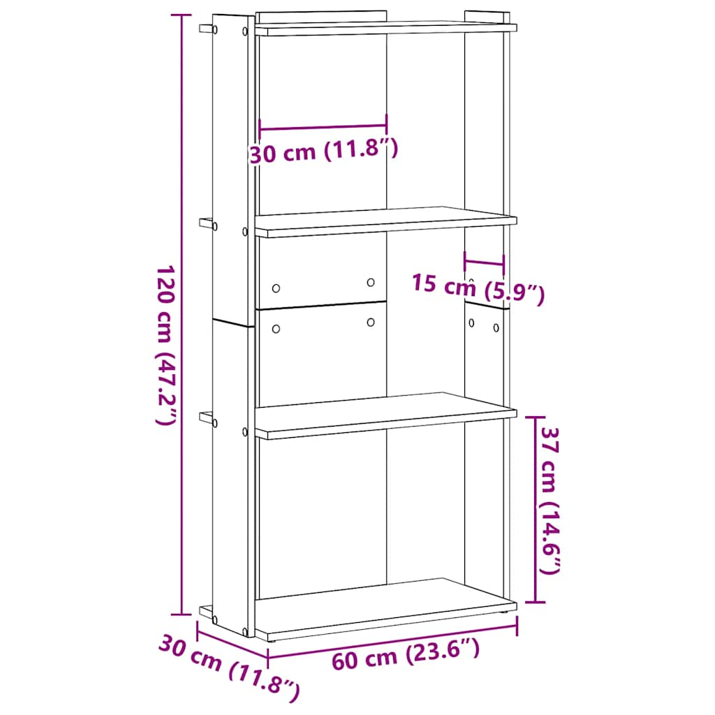 Bibliotecă cu 3 niveluri, alb, 60x30x120 cm, lemn de prelucrare