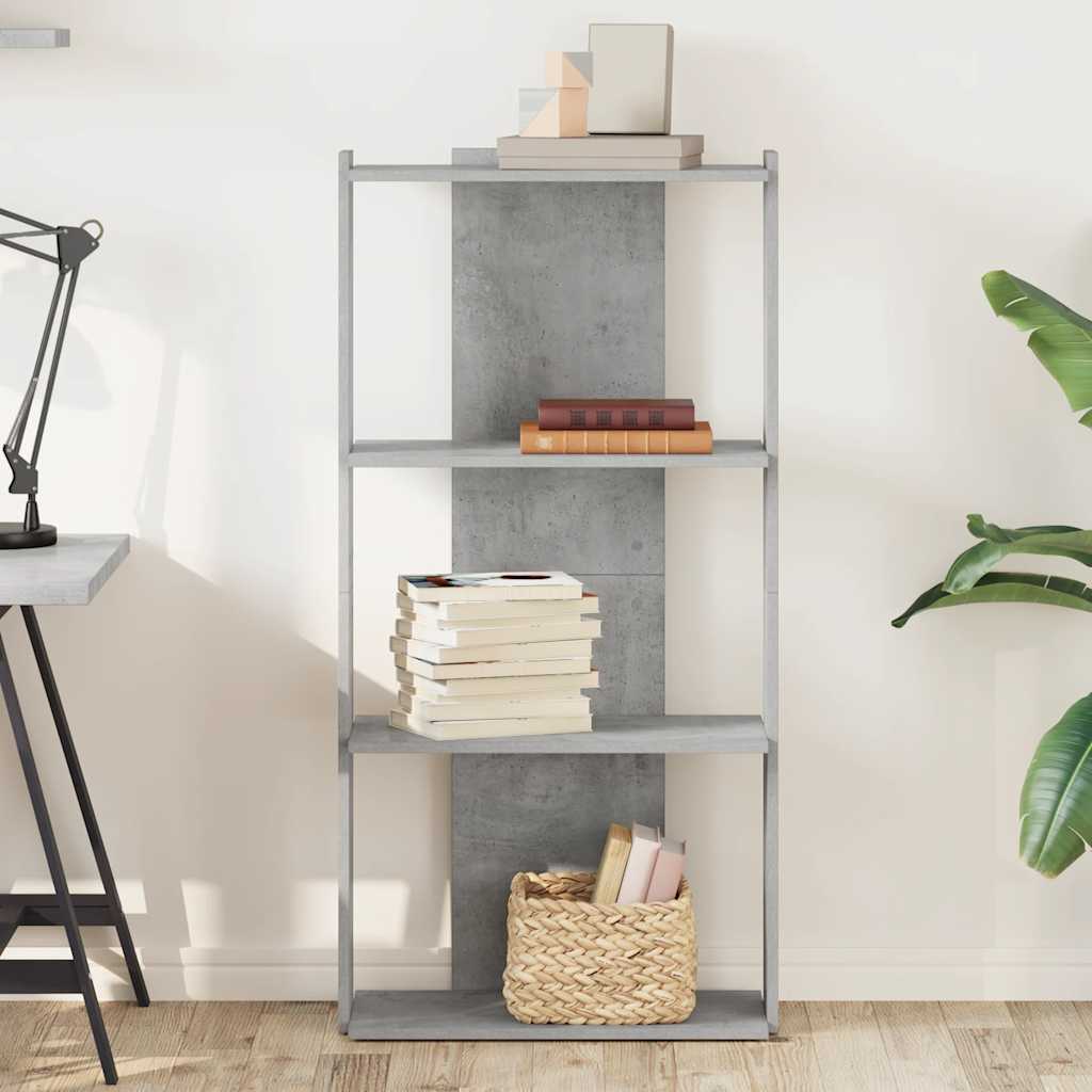 3-tier bookcase, concrete gray, 60x30x120cm processed wood