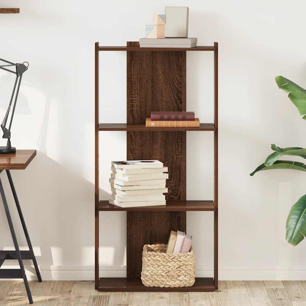 3-tier bookcase, brown oak 60x30x120 cm, processed wood