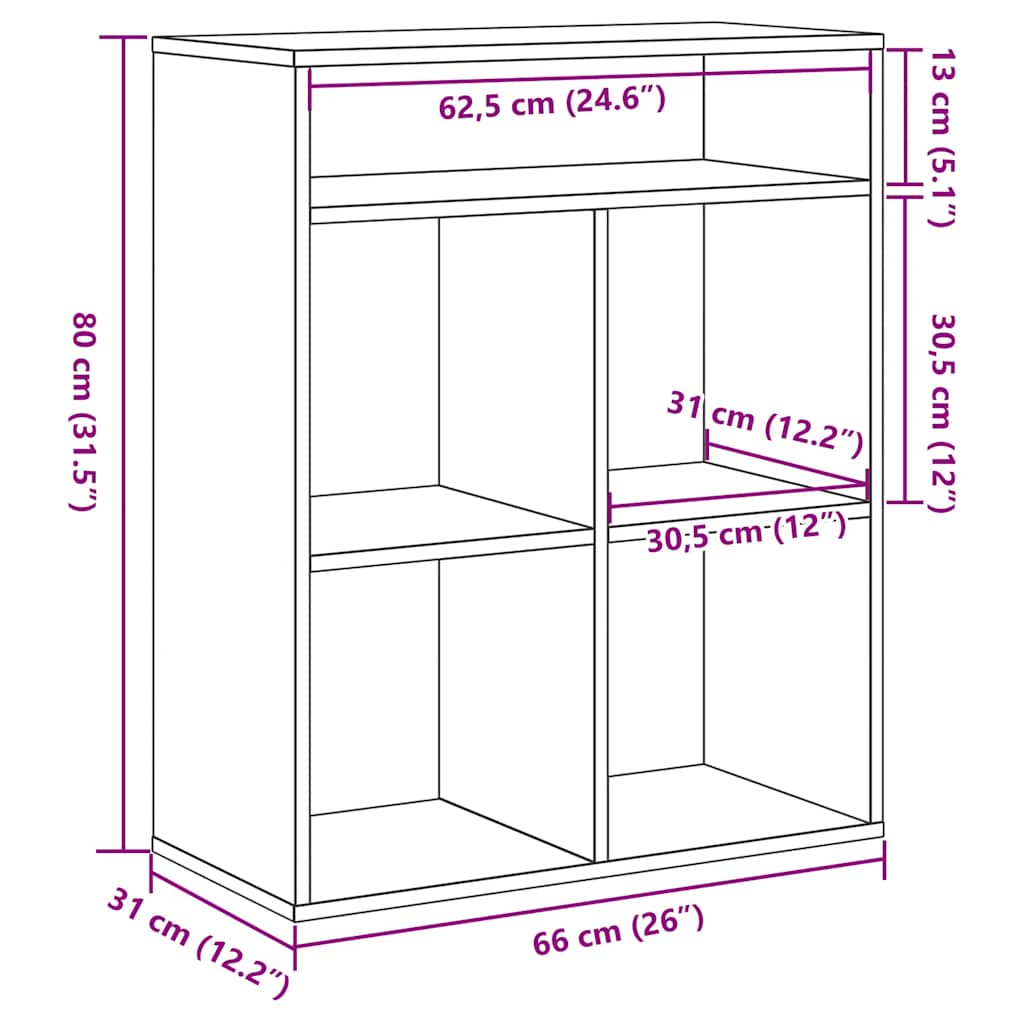 Bookcase, sonoma grey, 66x31x80 cm, engineered wood