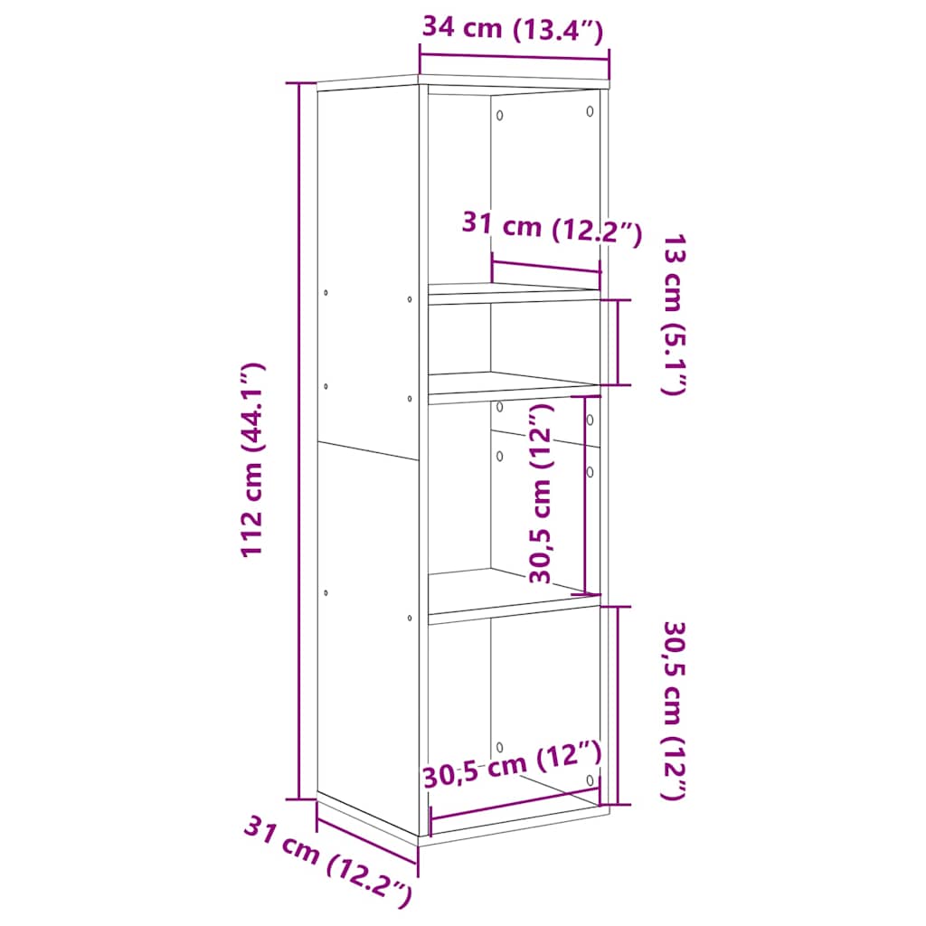 Bibliotecă, alb, 34x31x112 cm, lemn prelucrat