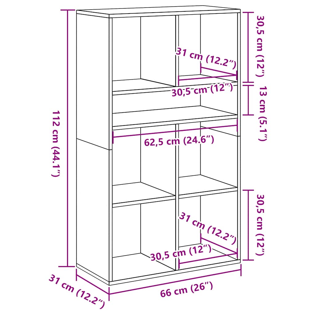 Black bookcase 66x31x112 cm processed wood