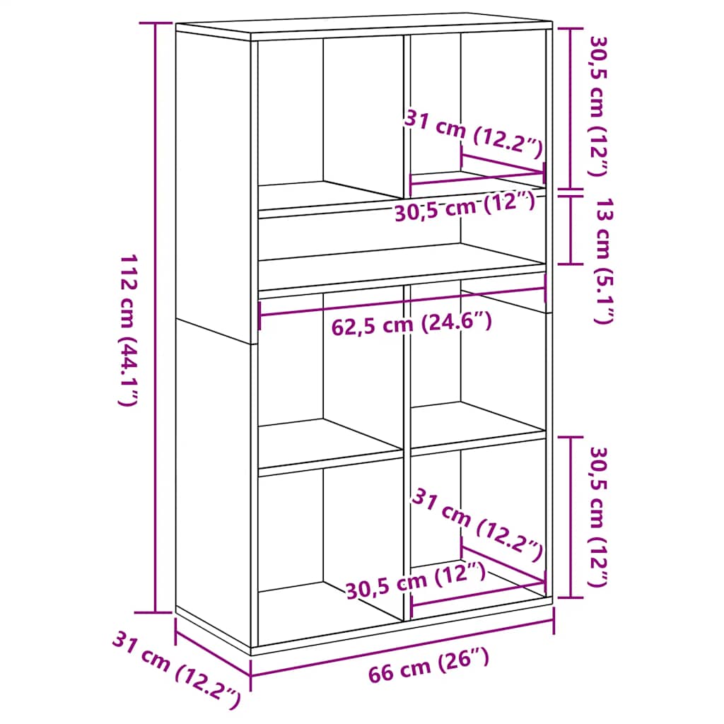 Bookcase, white, 66x31x112 cm, processed wood