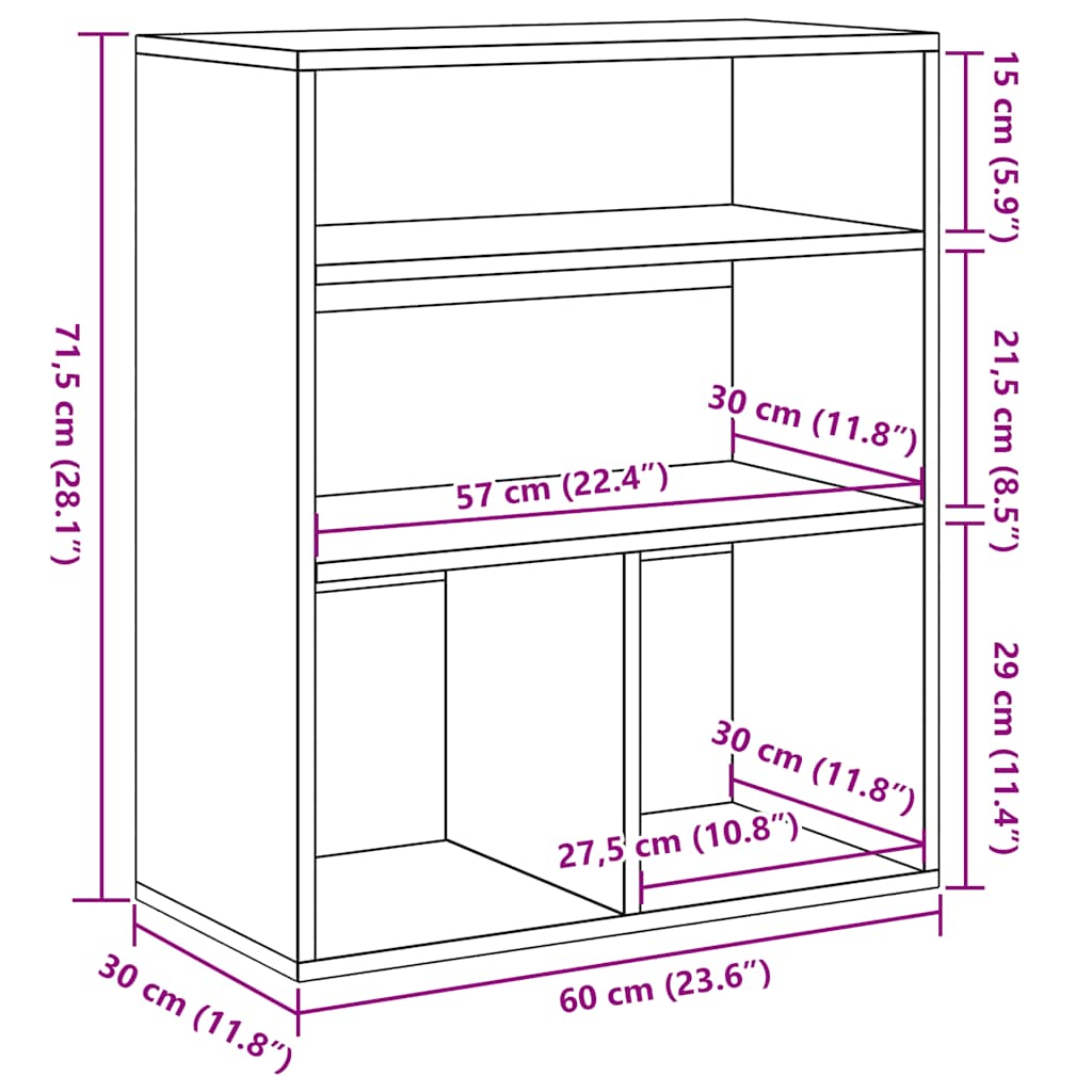 Bookcase, concrete gray, 60x30x71.5 cm, processed wood