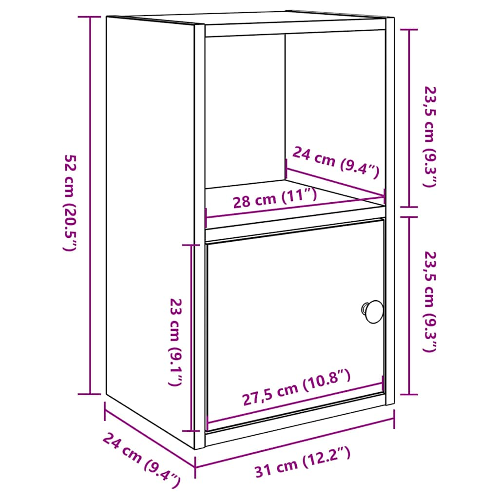 Bookcase, sonoma grey, 31x24x52 cm, engineered wood