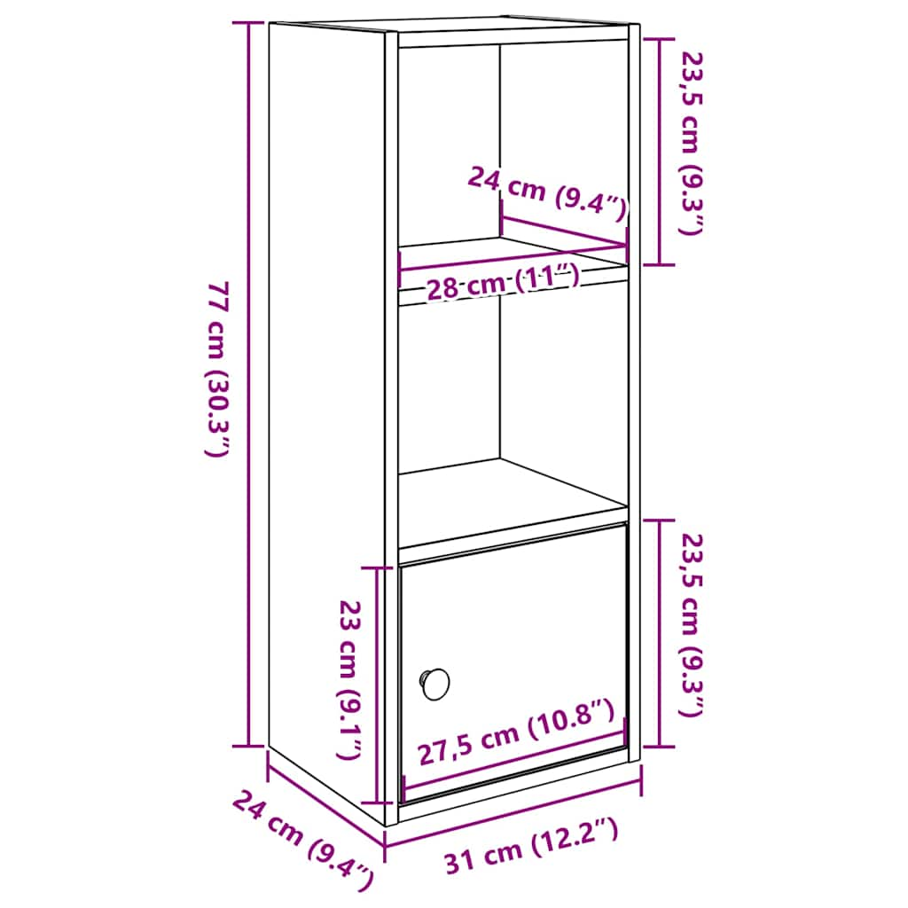 Bookcase, white, 31x24x77 cm, processed wood