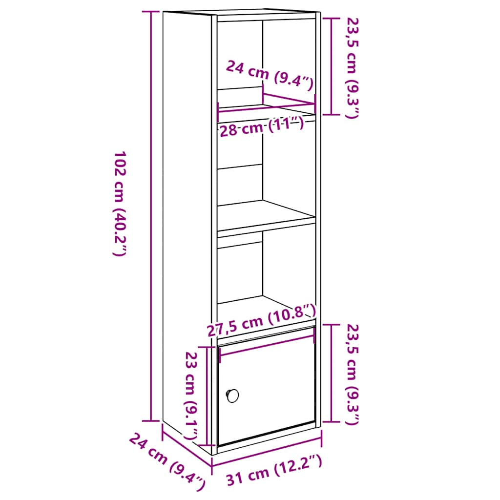 Bookcase, white, 31x24x102 cm, processed wood