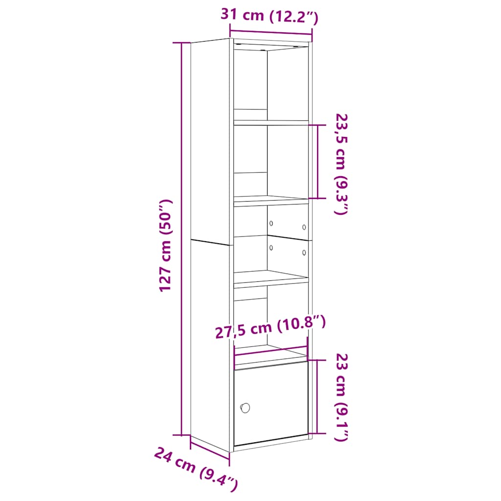 Bookcase, white, 31x24x127 cm, processed wood