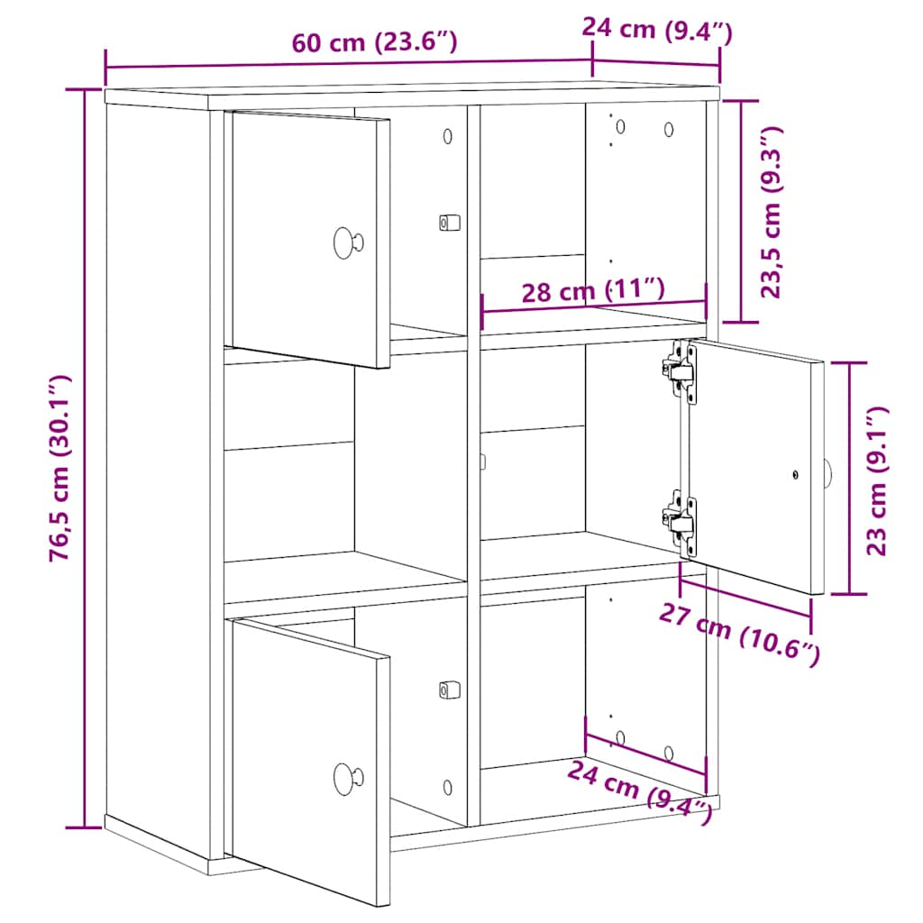 Bookcase, white, 60x24x76.5 cm, processed wood