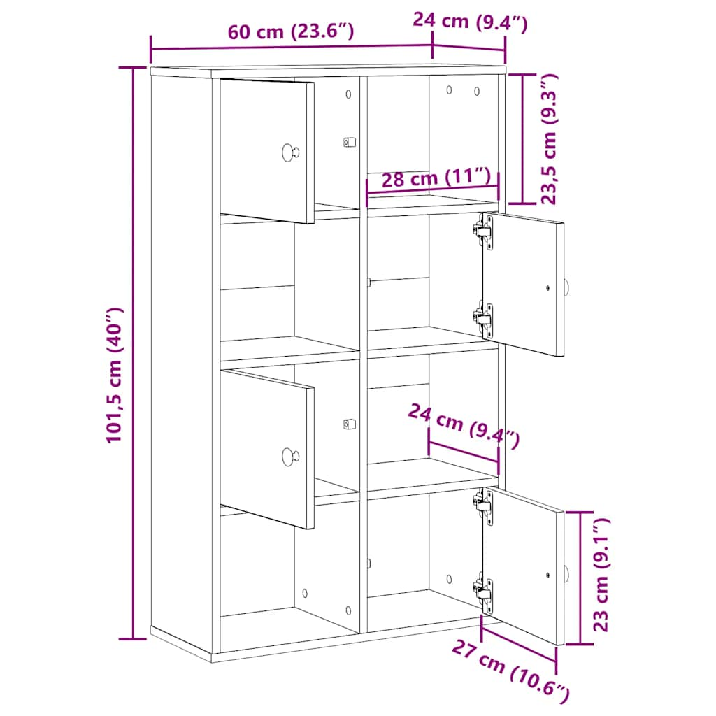 White bookcase 60x24x101.5 cm made of processed wood