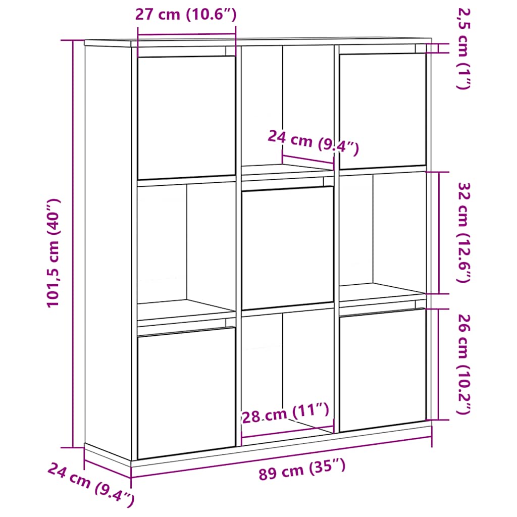 Bookcase, sonoma oak, 89x24x101.5 cm, processed wood