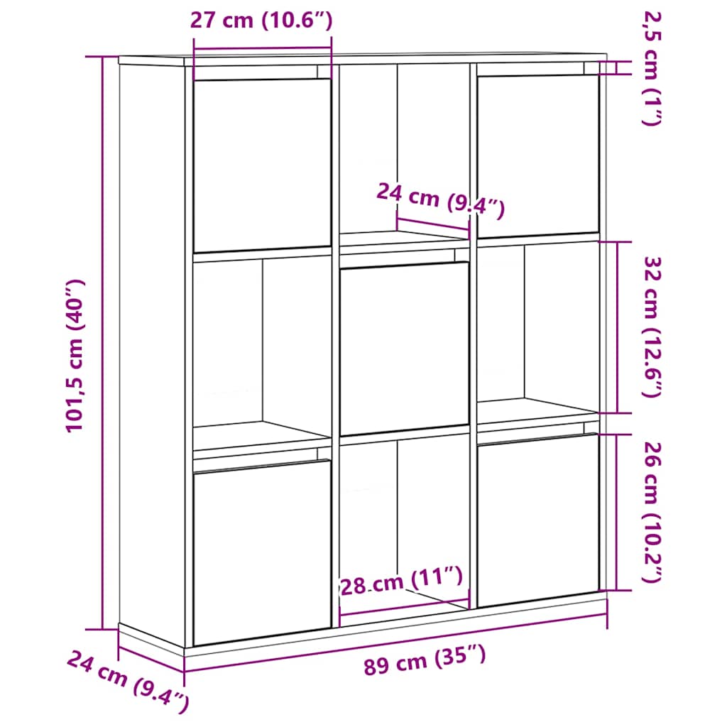 Bookcase, smoky oak, 89x24x101.5 cm, processed wood