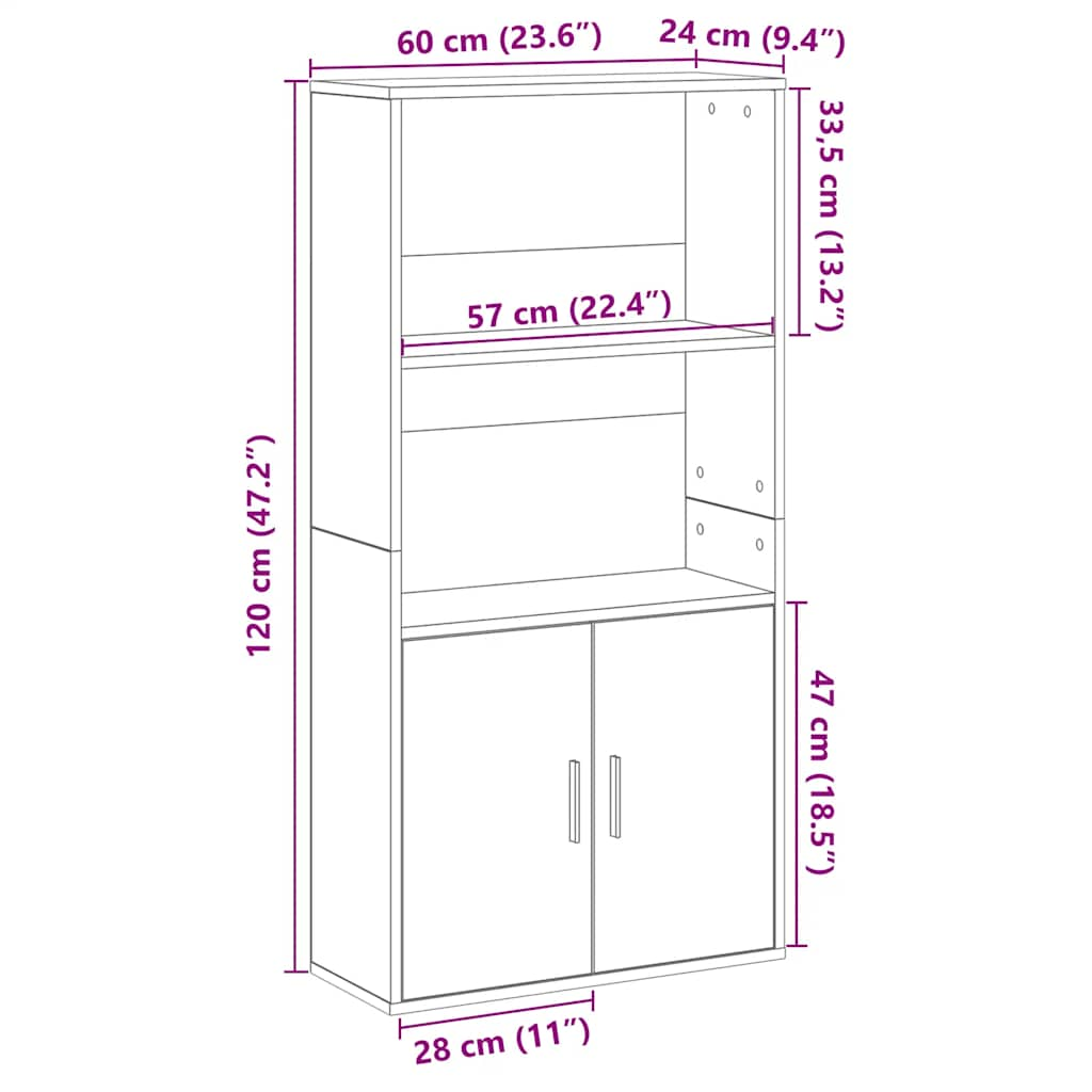 Bookcase Black Oak 60x24x120 cm Processed wood