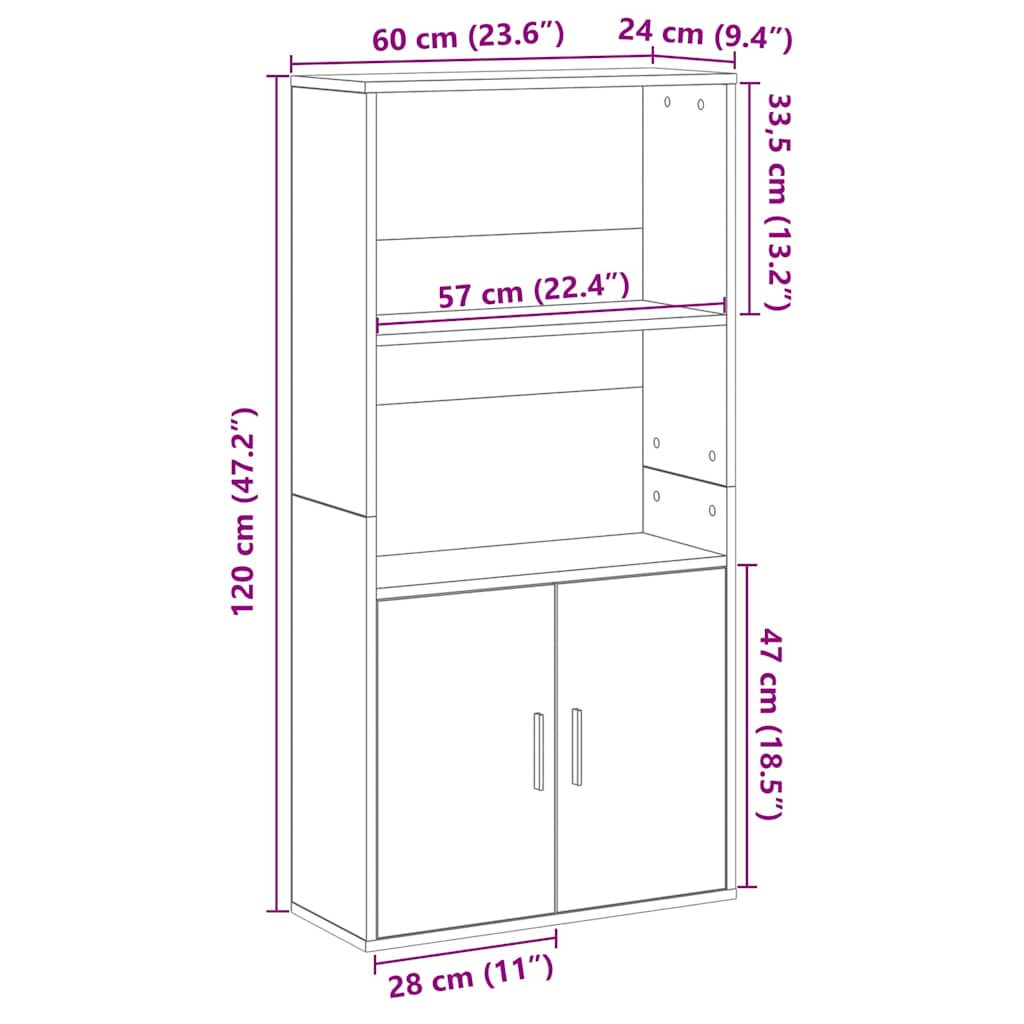 Bibliotecă, gri beton, 60x24x120 cm, lemn prelucrat