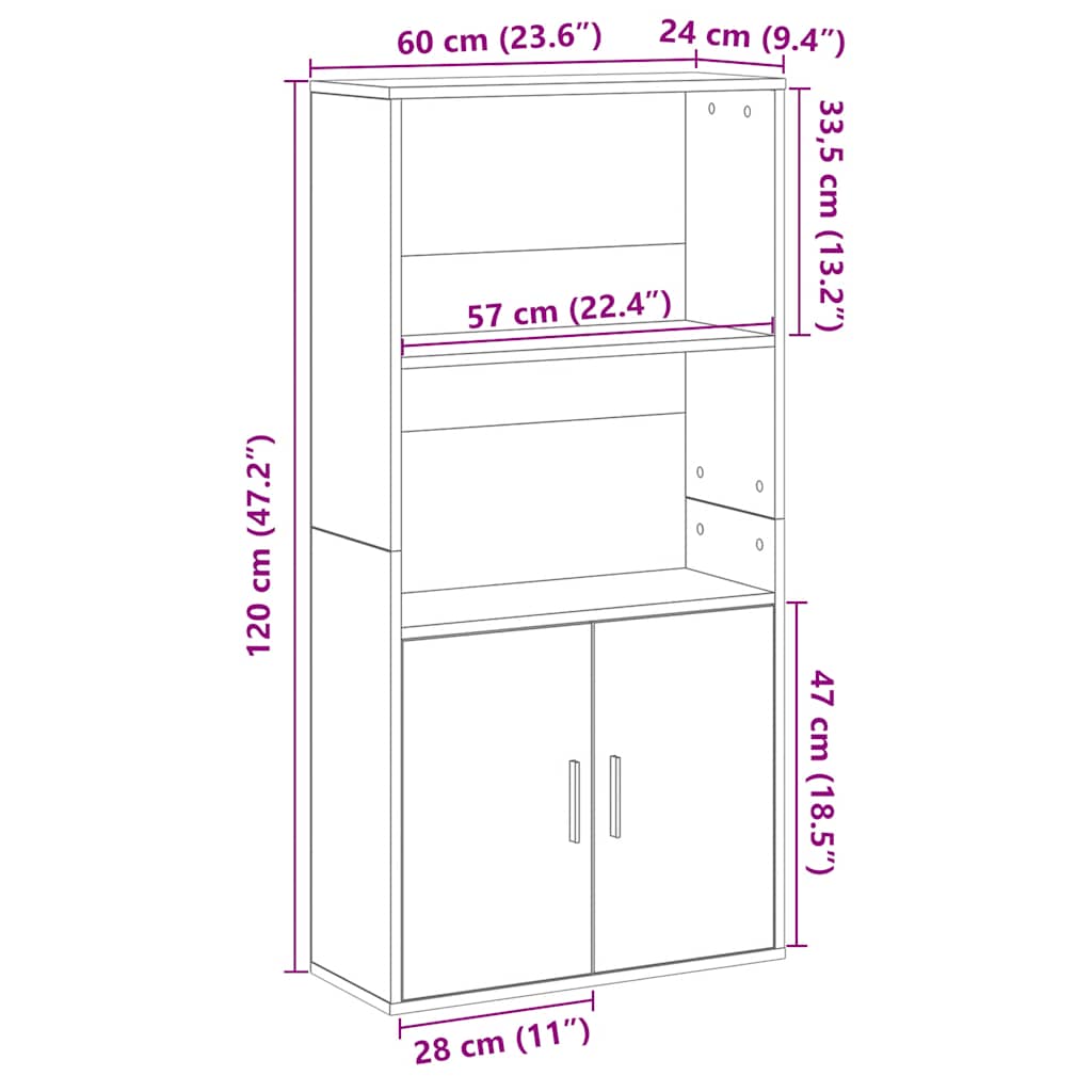 Bookcase, brown oak, 60x24x120 cm, processed wood