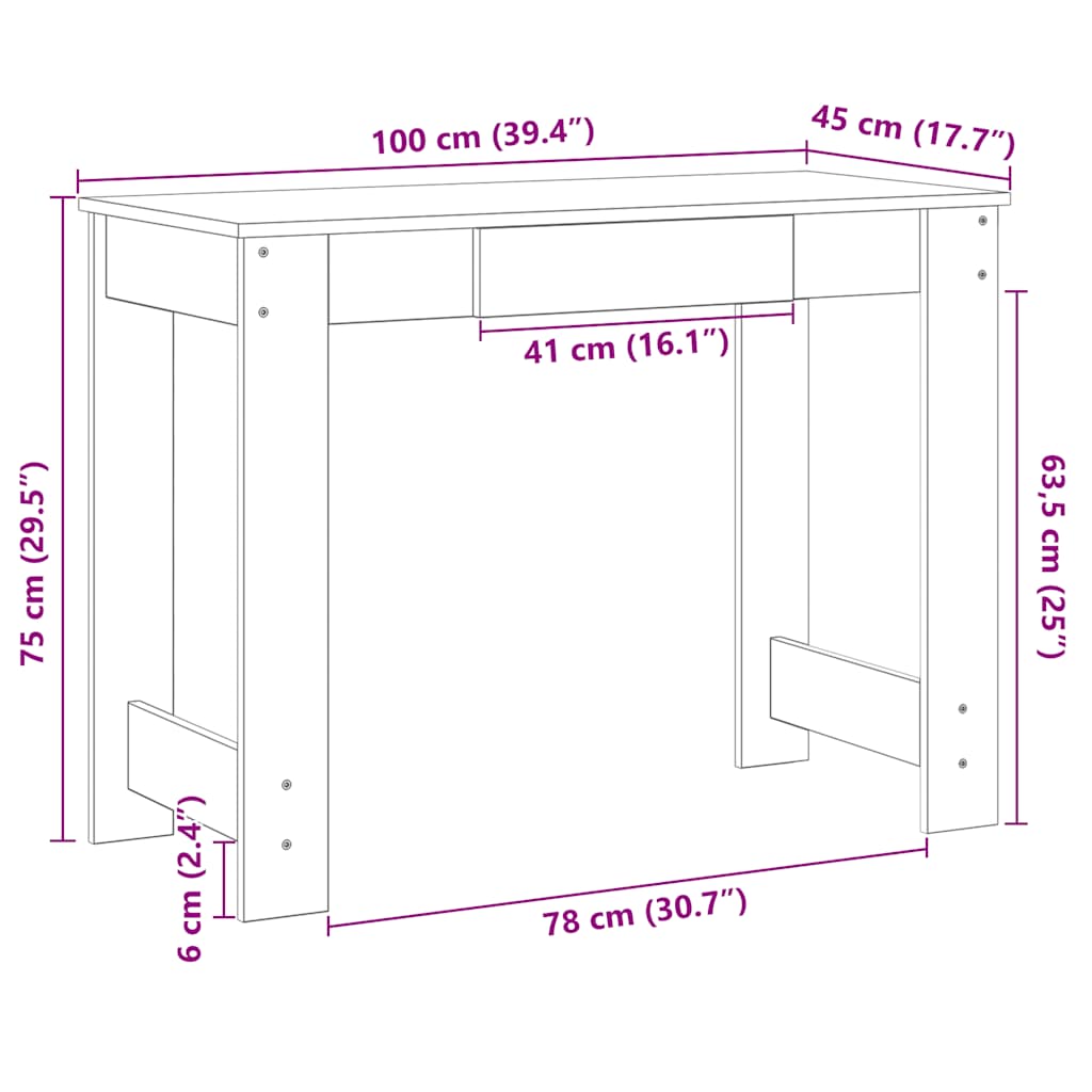 Birou, alb, 100x45x75 cm, PAL