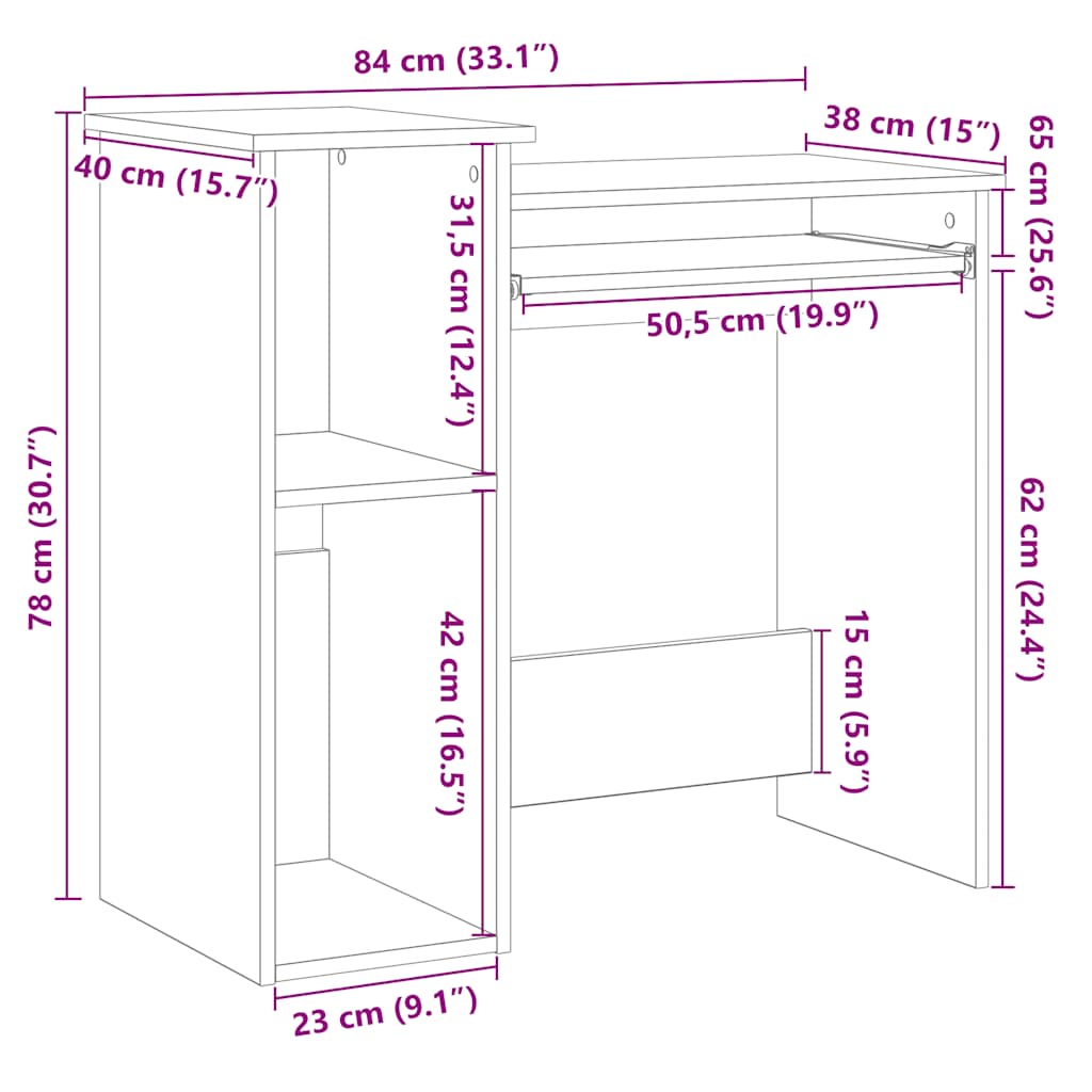 Birou cu rafturi stejar artizanal 84x40x78 cm, lemn prelucrat