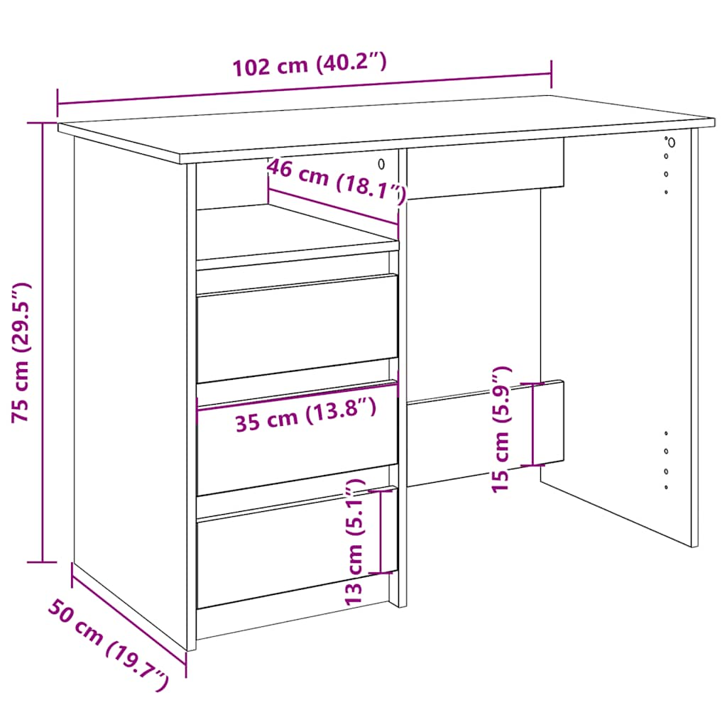 Birou, gri sonoma, 102x50x75 cm, lemn compozit