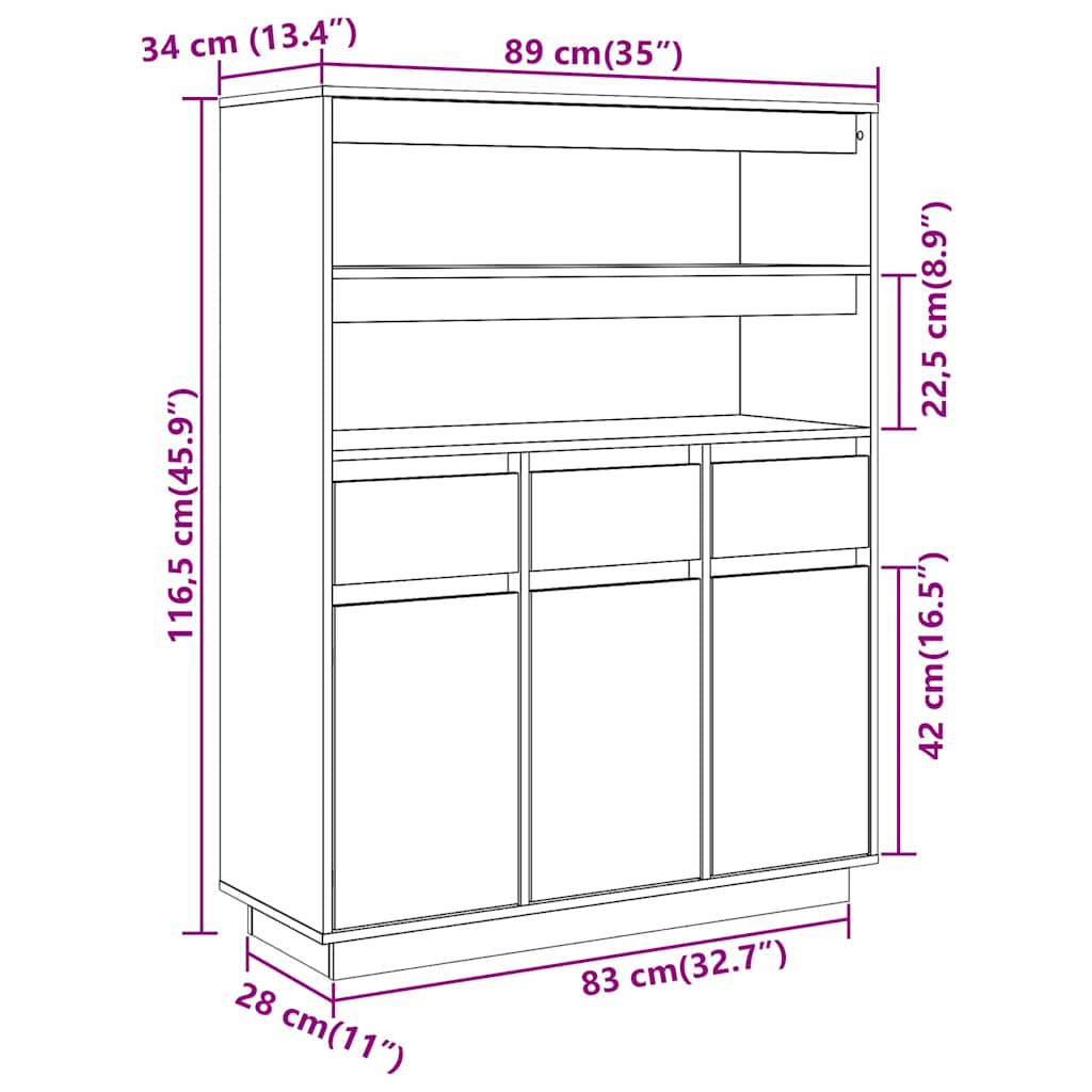 Tall cabinet, 89x40x116.5 cm, solid pine wood