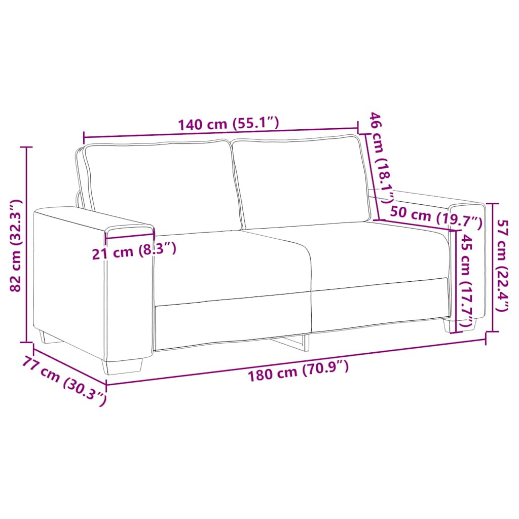 2-seater sofa, light gray fabric, 140 cm