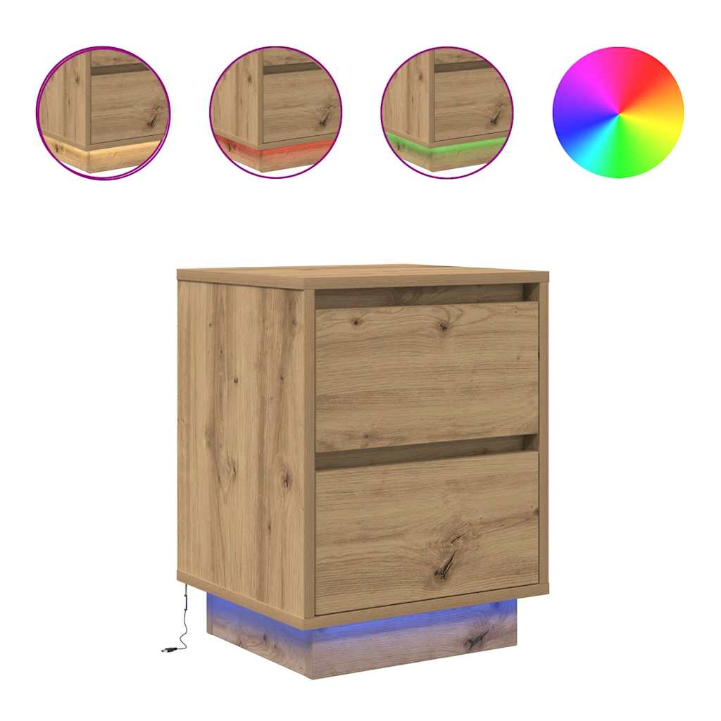 Bedside tables with LED lights 2 pcs Artisan Oak 38x34x50 cm