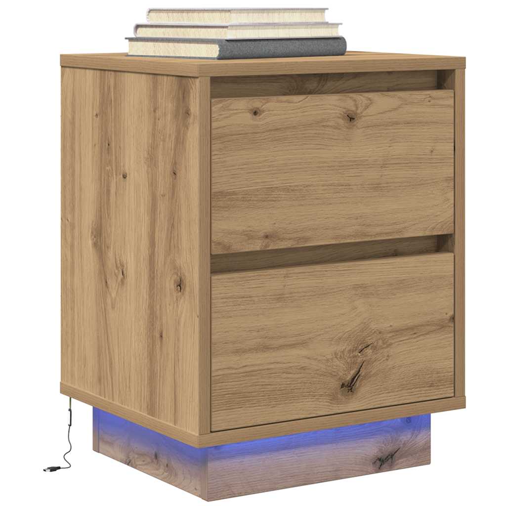 Bedside tables with LED lights 2 pcs Artisan Oak 38x34x50 cm