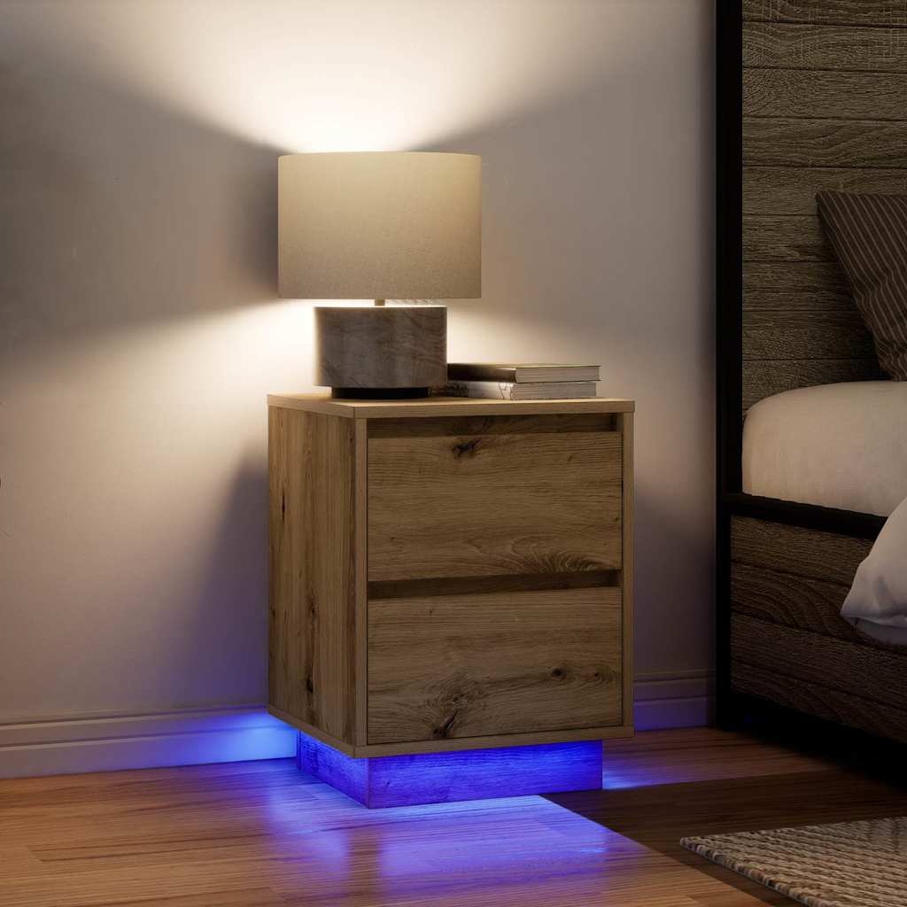 Bedside tables with LED lights 2 pcs Artisan Oak 38x34x50 cm