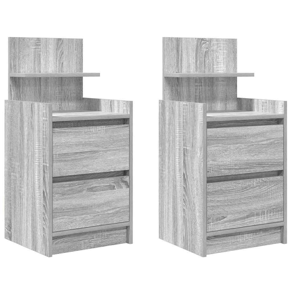 Bedside tables with 2 drawers 2 pcs Sonoma Grey 38x34x80 cm