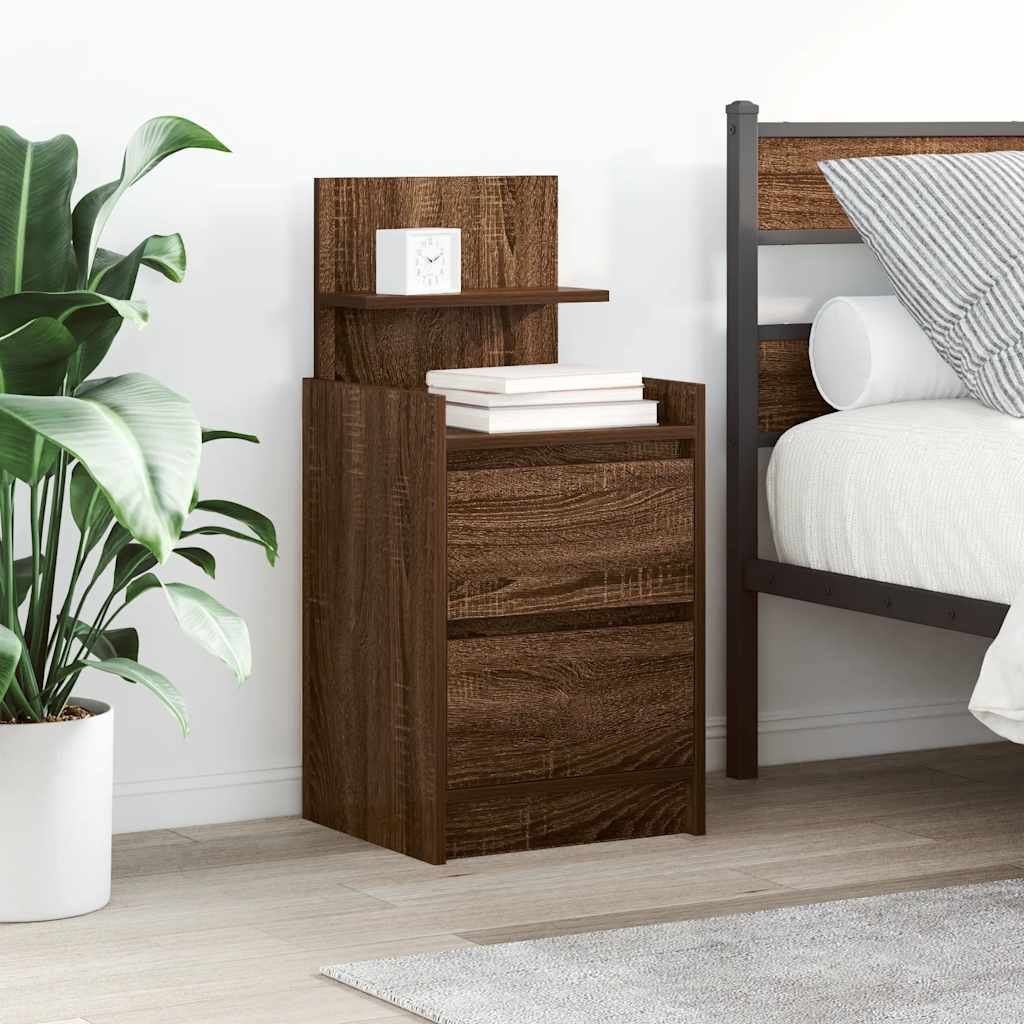 Bedside table with 2 drawers Brown oak 38x34x80 cm