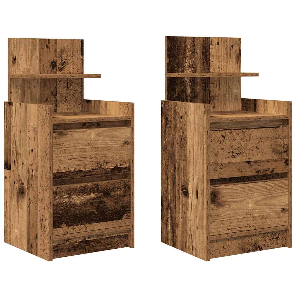 Bedside tables with 2 drawers 2 pcs Old wood 38x34x80 cm