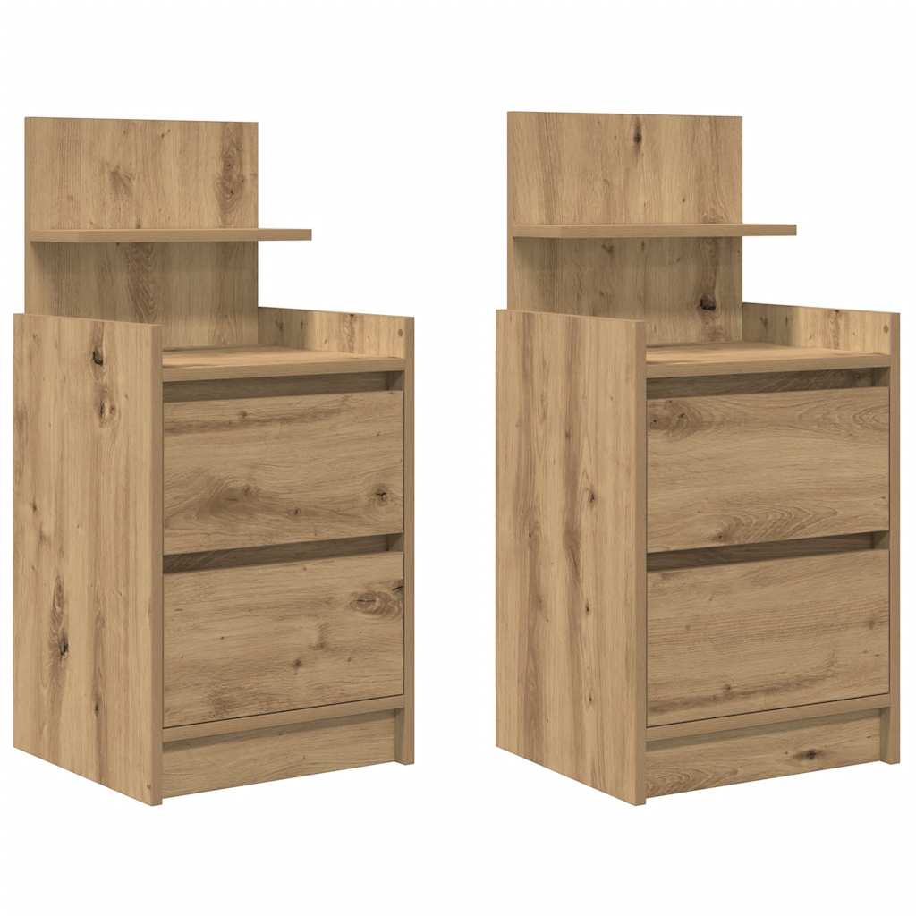 Bedside tables with 2 drawers 2 pcs Artisan Oak 38x34x80 cm