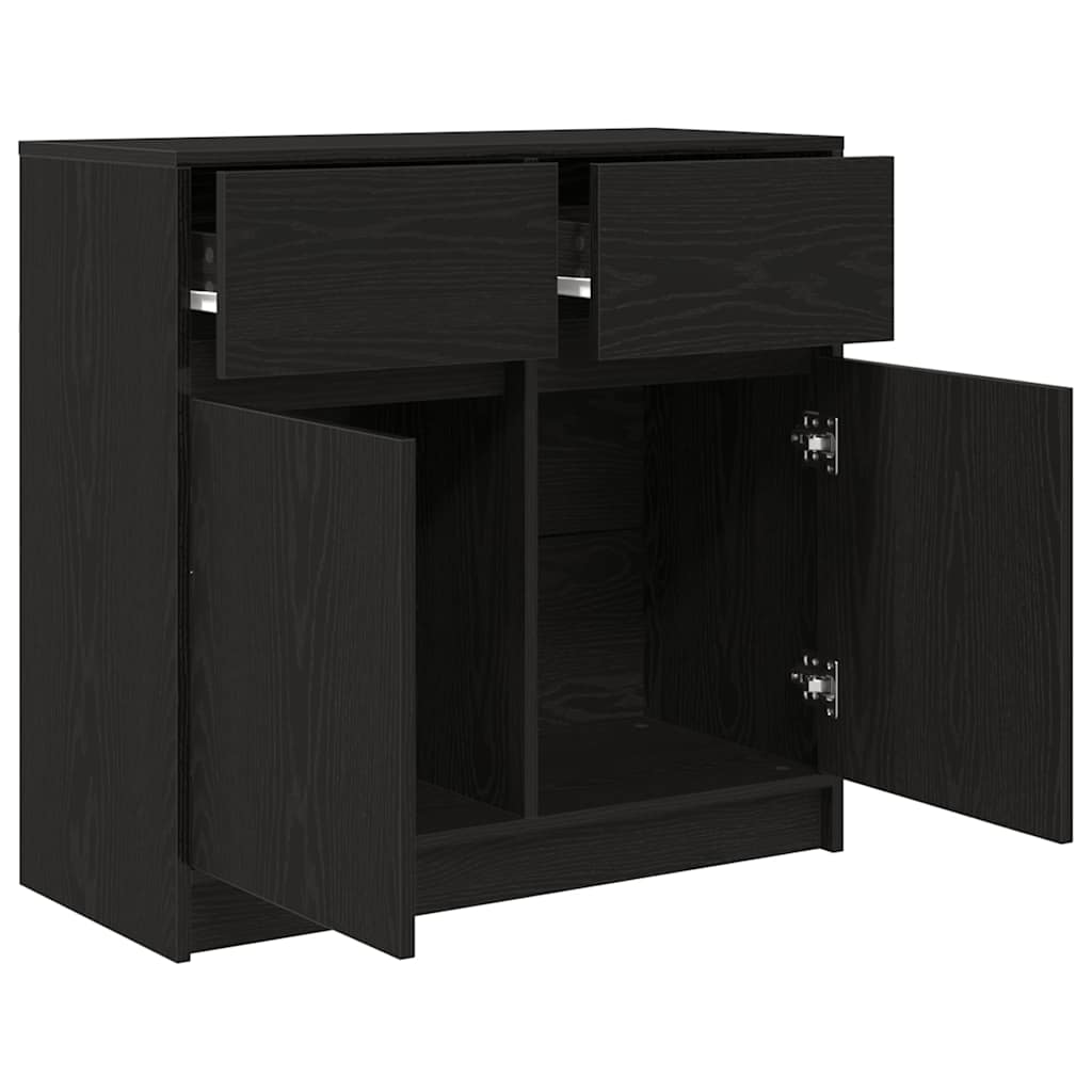 Sideboard with drawer Black oak 80x34x76 cm Processed wood