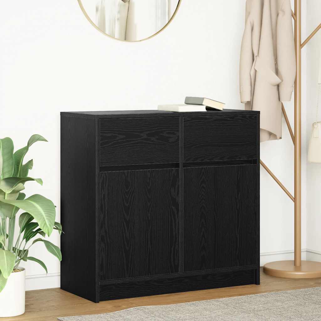 Sideboard with drawer Black oak 80x34x76 cm Processed wood