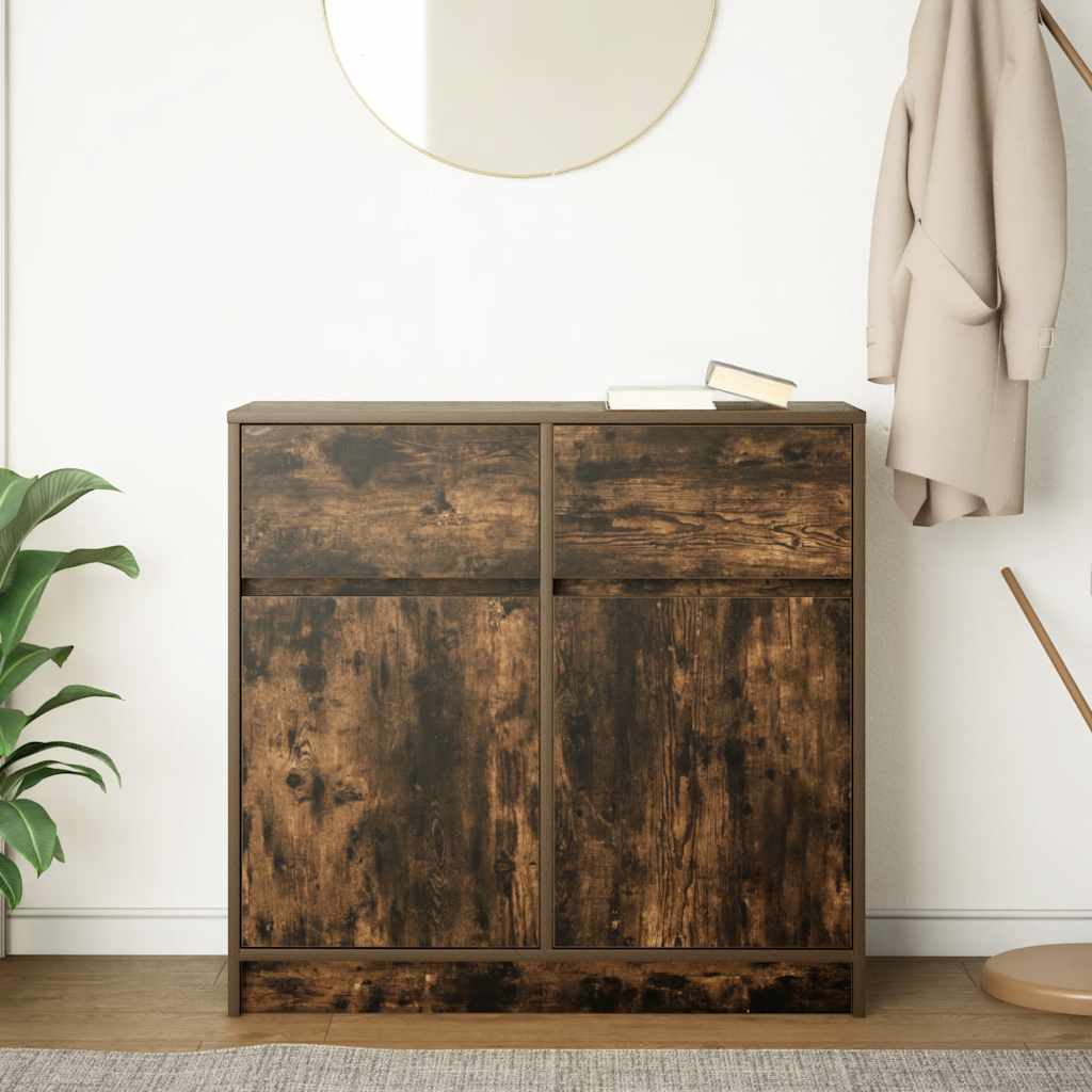 Sideboard with drawer smoked oak 80x34x76 cm laminated wood