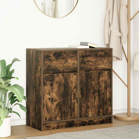 Sideboard with drawer smoked oak 80x34x76 cm laminated wood