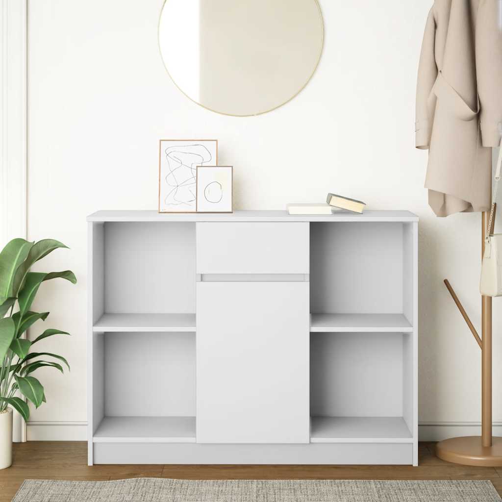 White sideboard with drawer 101x35x76 cm made of processed wood