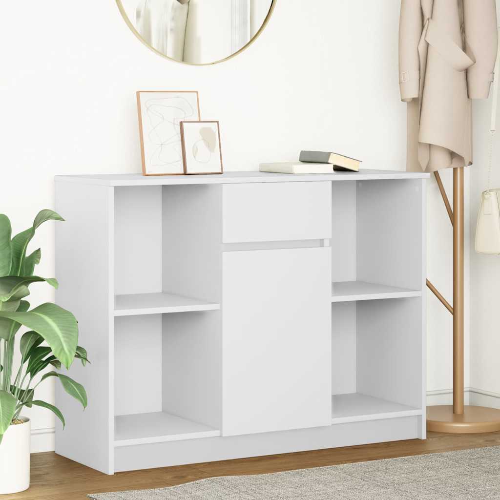 White sideboard with drawer 101x35x76 cm made of processed wood