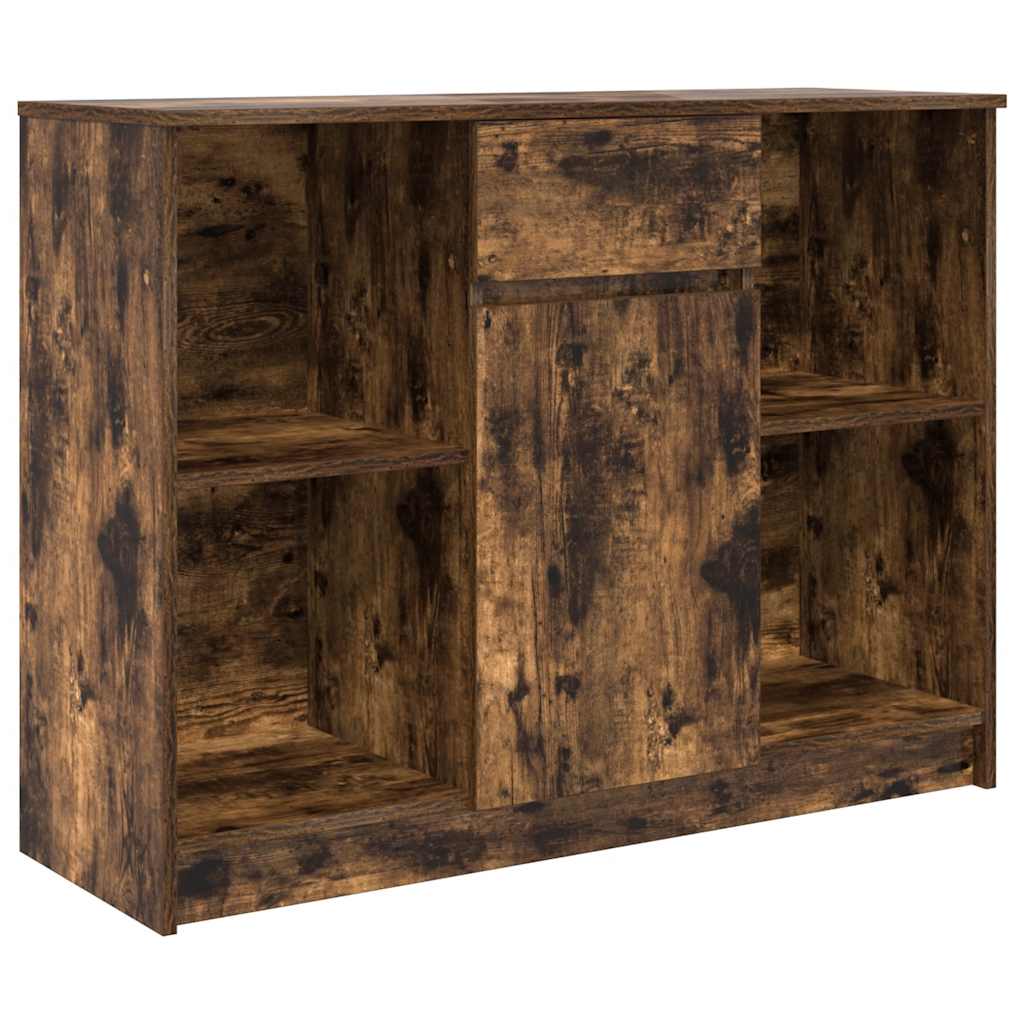 Sideboard with drawer smoked oak 101x35x76 cm laminated wood