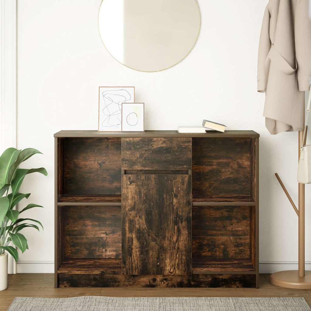 Sideboard with drawer smoked oak 101x35x76 cm laminated wood