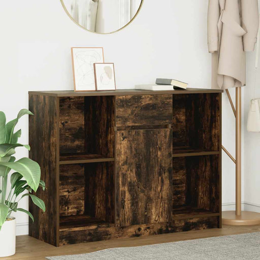 Sideboard with drawer smoked oak 101x35x76 cm laminated wood